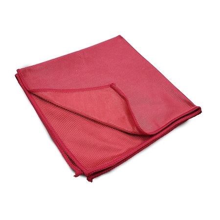 Glass Cleaning Rag, 16x16, Microfiber, Red, PK 12